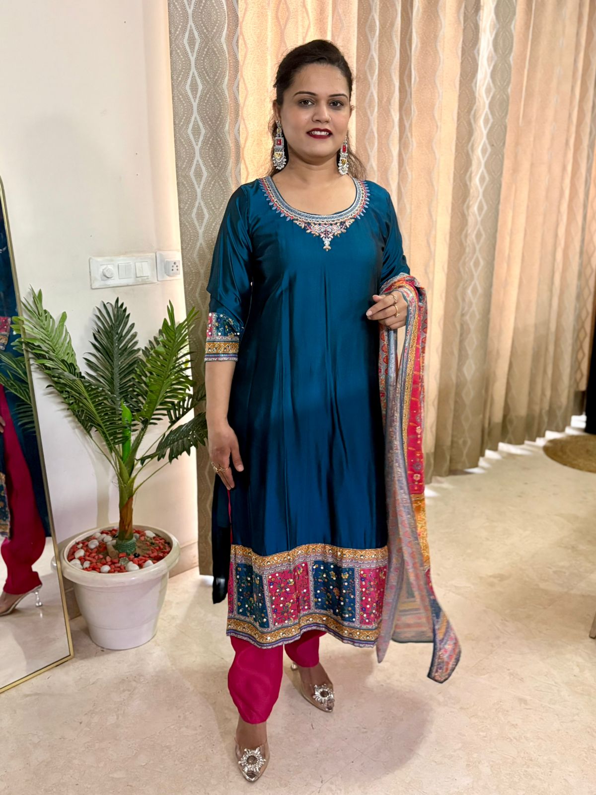 Teal Blue Vichitra Silk Suit Set - SC028