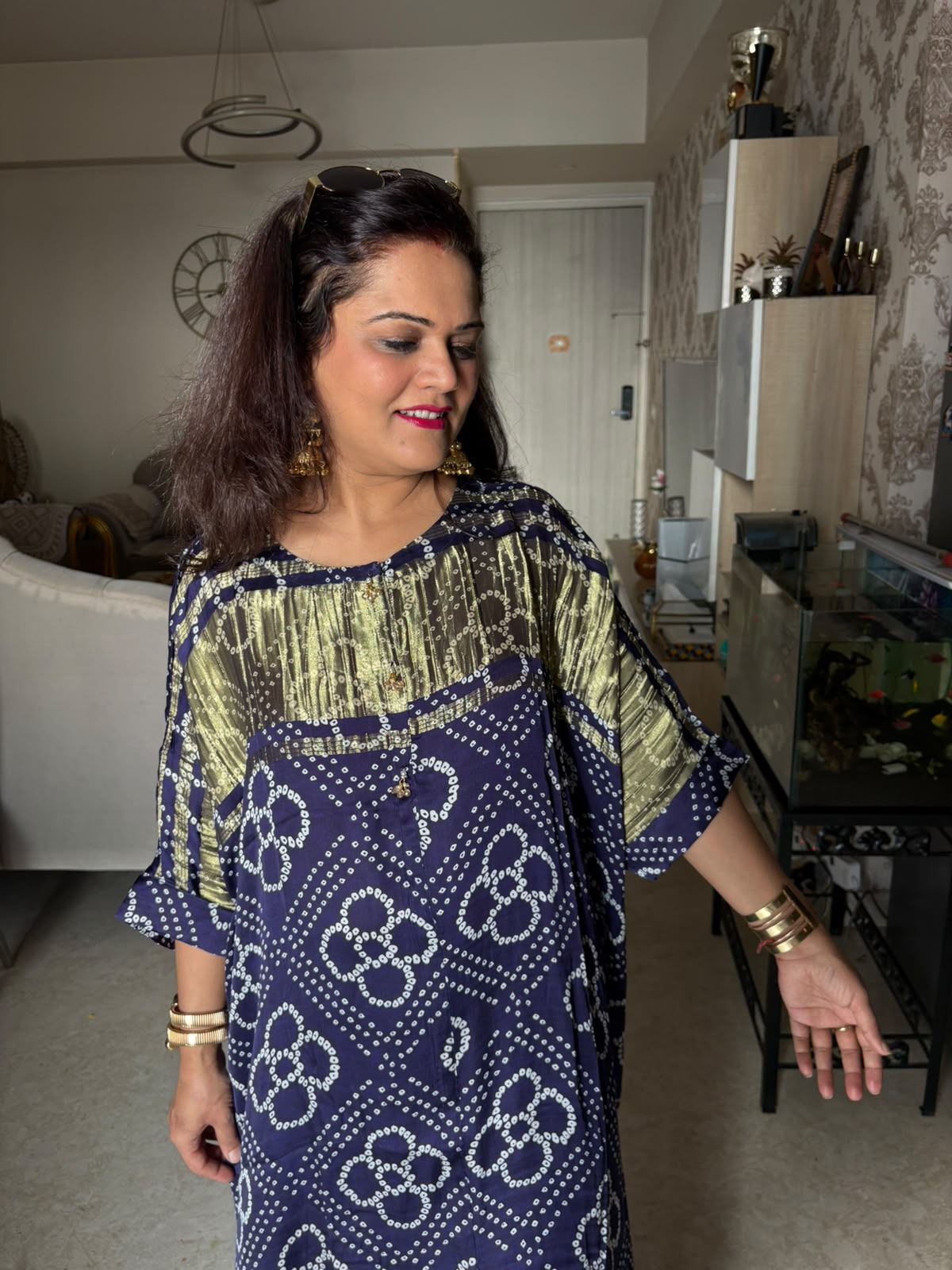 Modal Crepe Bandhani Gajji Silk Kaftan Set - SAJ076