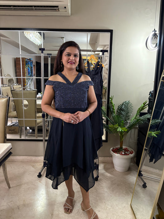Elegant Navy Blue Shimmer Party Dress - SC008