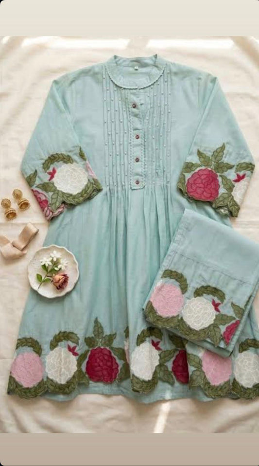 Powder Blue Floral Mul Cotton Coord Set - SC013