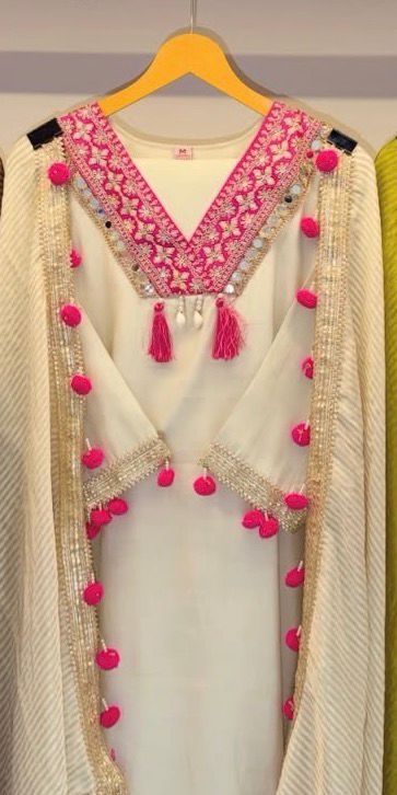 Cute Pom Pom 3Pc Suit Set in Pure Soft Roman Silk with Mul cotton Lining along with Pant - SC020