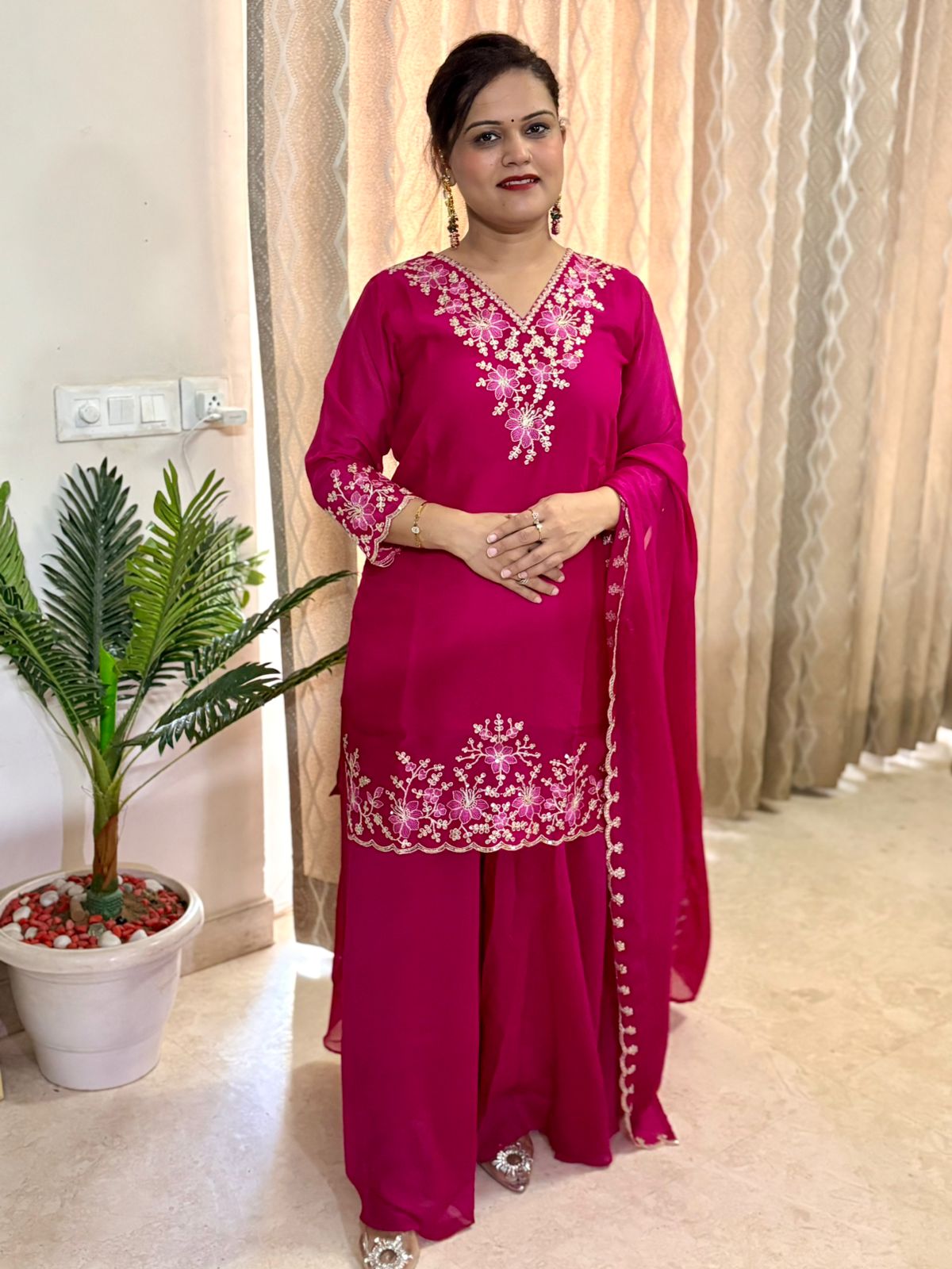 Floral Sharara Suit Set - Pink - SC021