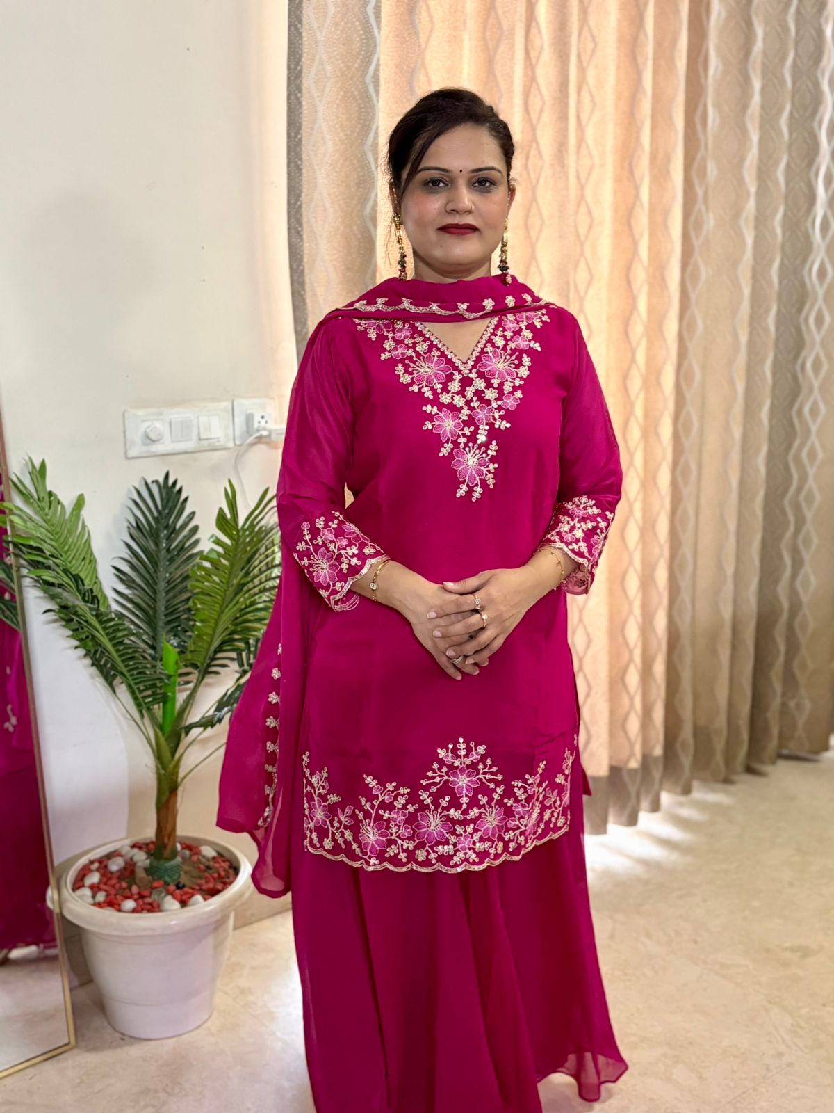 Floral Sharara Suit Set - Pink - SC021