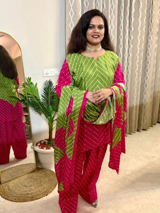 Pure Musleen Bandhej Print Farshi Salwar Suit and Gotta Patch on Sleeves - SC025