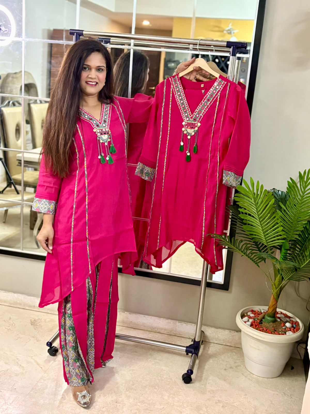 Bohemian Design Ikkat Fabric C Cut Sharara Set - SC034