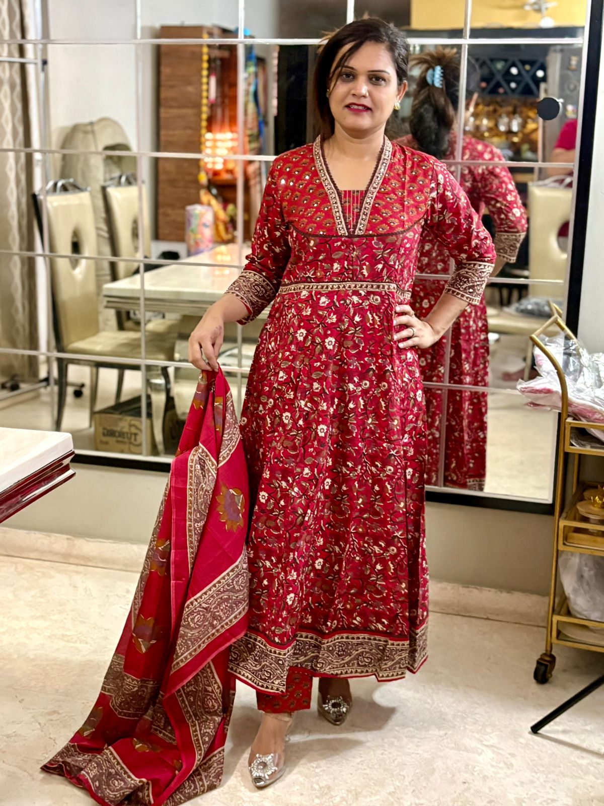Cotton Anarkali - Red - SC035