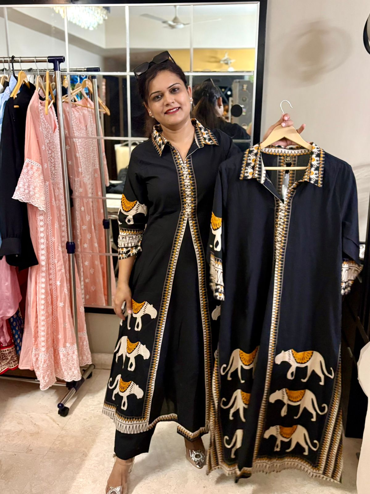 Black A Line Lion Design Coord Set - SC033