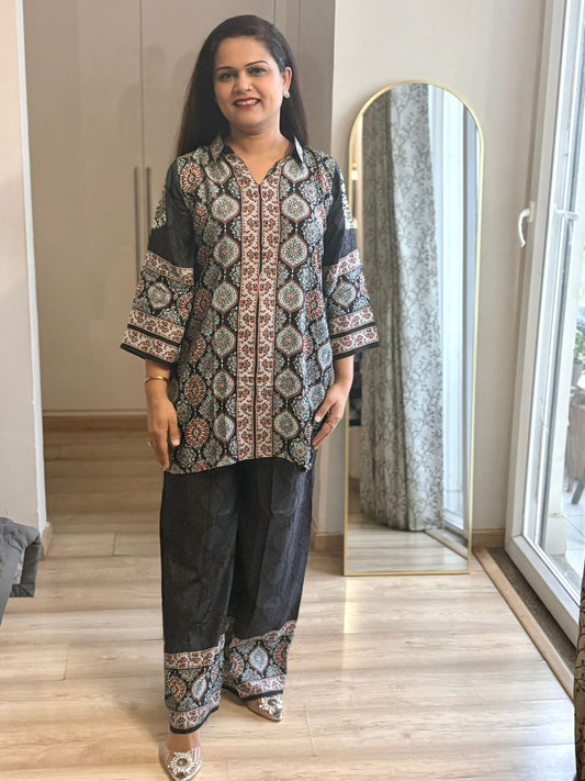 Ajrakh Charcoal Black Coord Set - SC032