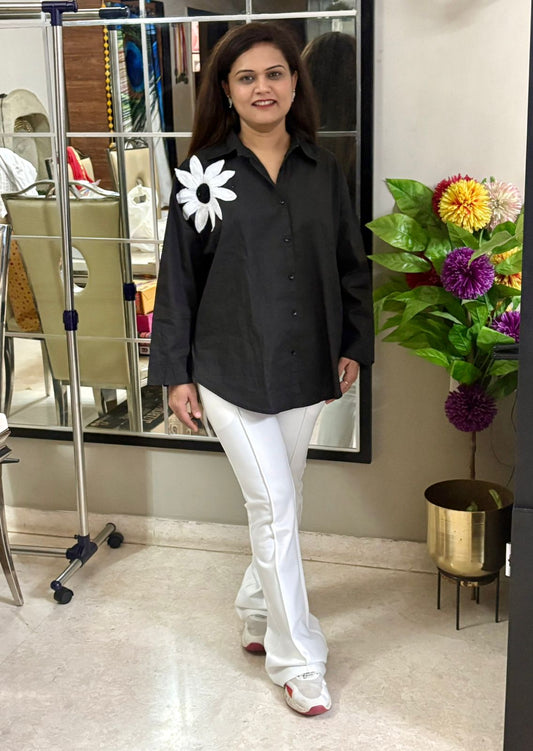 Flower Black Linen Shirt - SC030