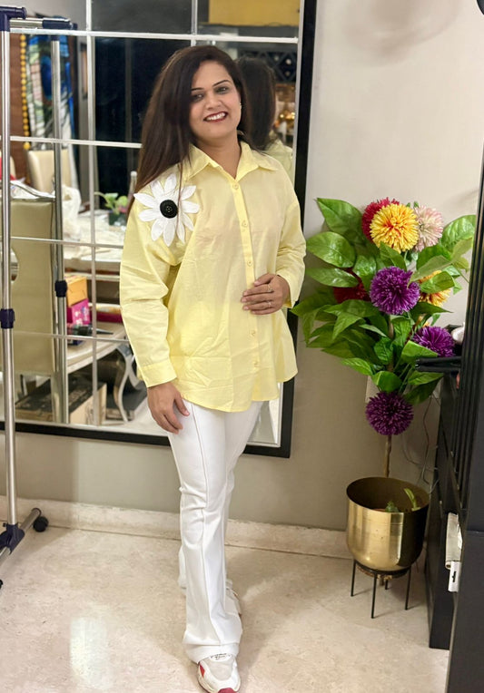 Flower Yellow Linen Shirt - SC-031