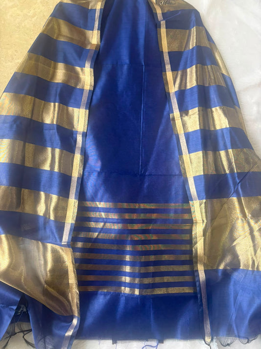 Stripes Lagdi Patti Unstitched Suit - Blue - SAJ-08