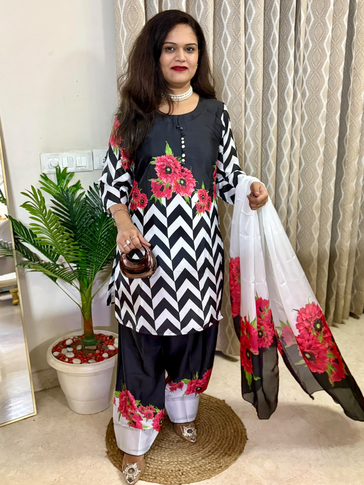 Beautiful Floral Print Satin Silk Digital Print Farshi Salwar Set - SAJ052