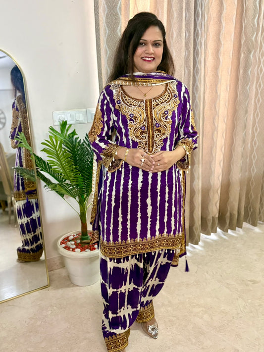 Elegant Tie-Dye Shibori Farshi Suit Salwar Set - SAJ053