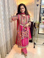 Designer Bestseller Four Piece Russian Crepe Suit with Potli - SAJ055
