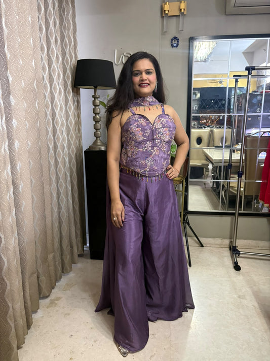 Purple Peplum Plazzo Set - Indo Western Dress - SAJ061