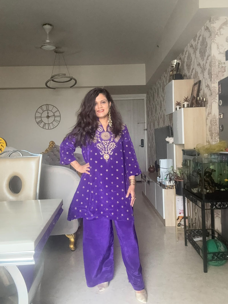 Crepe Kurti Plazzo Coord Set - SAJ070