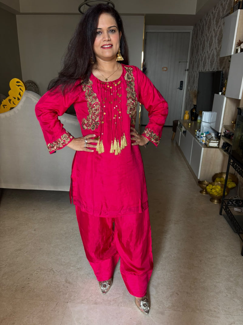 Designer Pure Crape Farshi Coord Set with Tassels work - SAJ074
