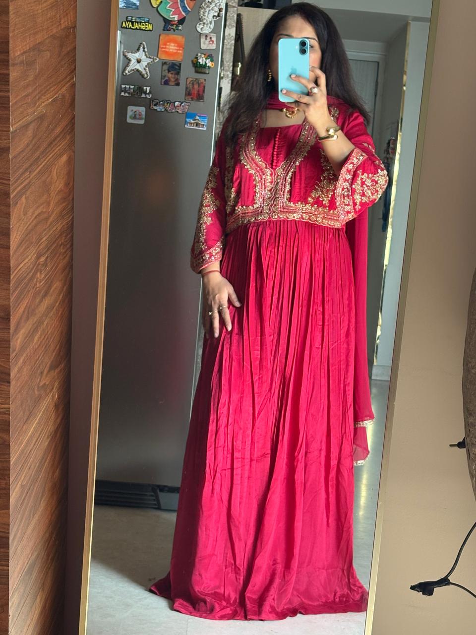 Chinnon 2Pc Anarkali Set (Rani Pink) - SAJ078