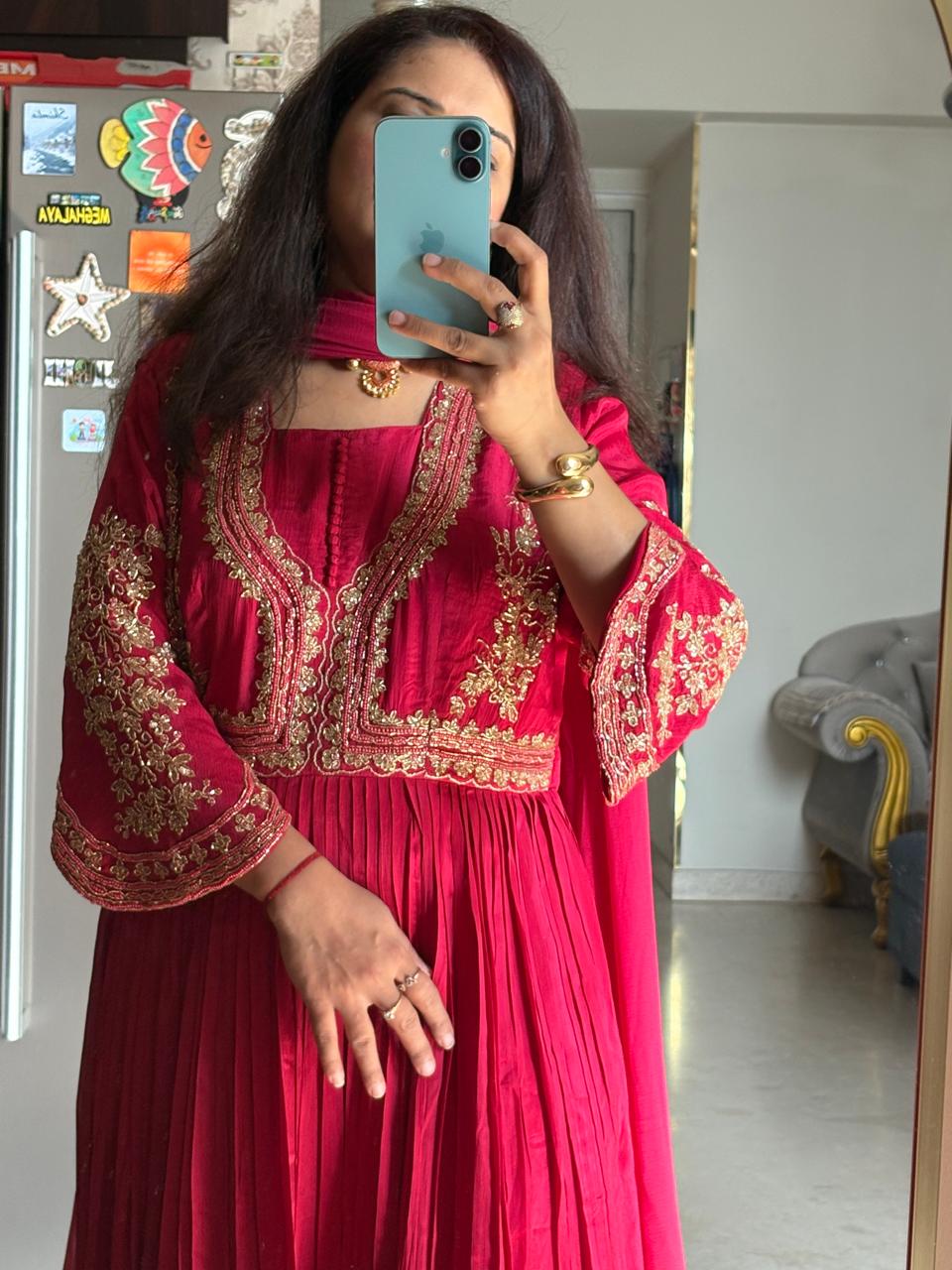 Chinnon 2Pc Anarkali Set (Rani Pink) - SAJ078