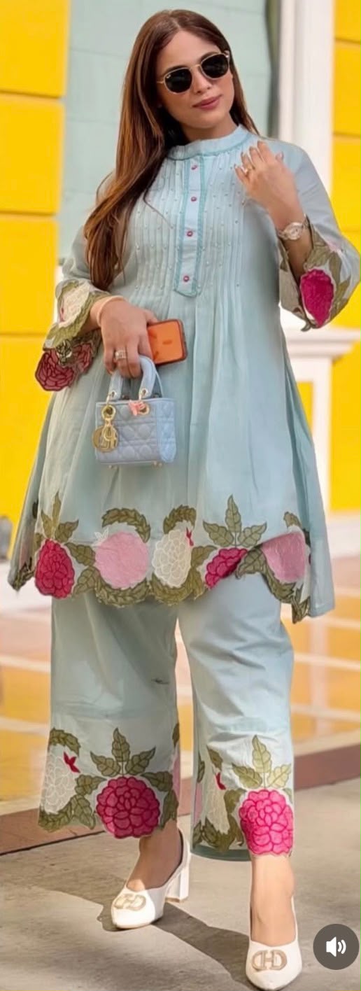 Powder Blue Floral Mul Cotton Coord Set - SC013