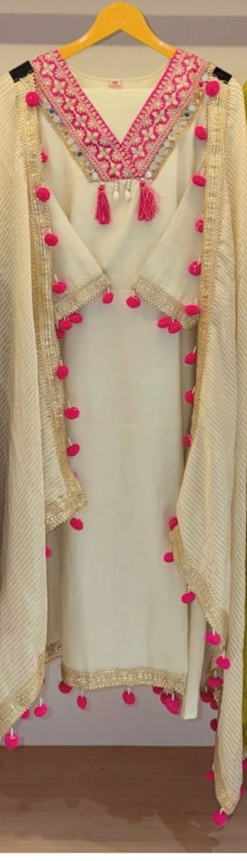 Cute Pom Pom 3Pc Suit Set in Pure Soft Roman Silk with Mul cotton Lining along with Pant - SC020