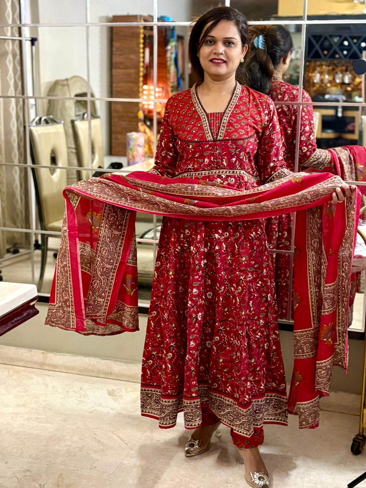 Cotton Anarkali - Red - SC035