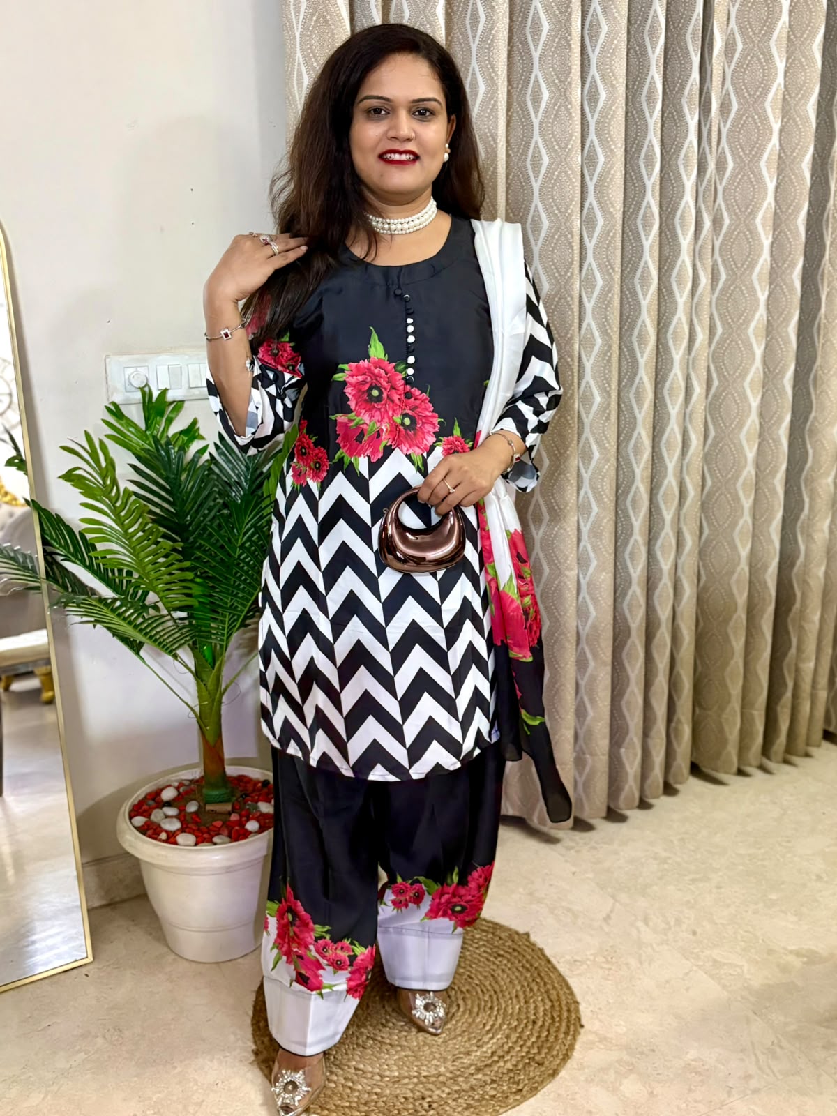 Beautiful Floral Print Satin Silk Digital Print Farshi Salwar Set - SAJ052