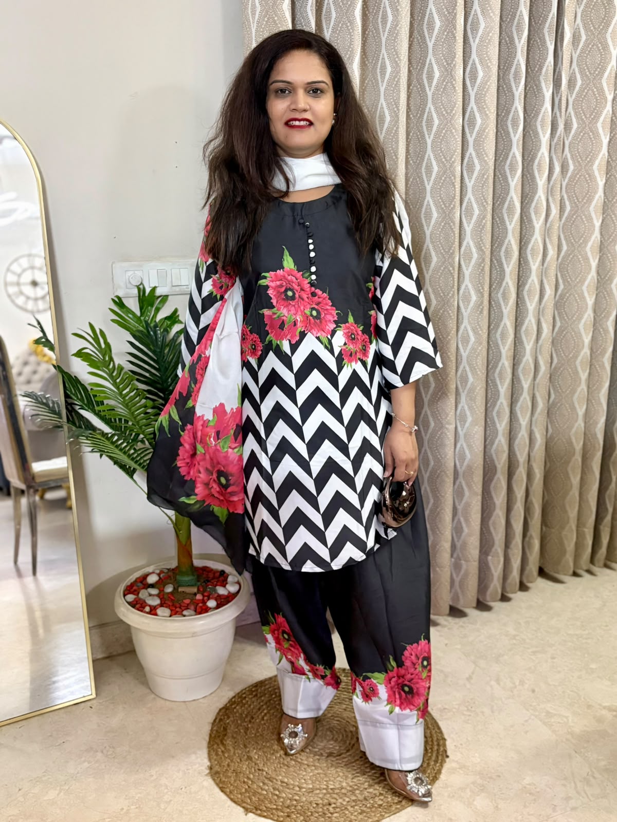 Beautiful Floral Print Satin Silk Digital Print Farshi Salwar Set - SAJ052