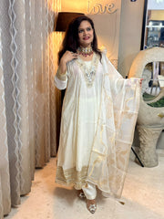 Ethnic Mirror work Mul Chanderi Anarkali with Trouser and Dupatta-SAJ054
