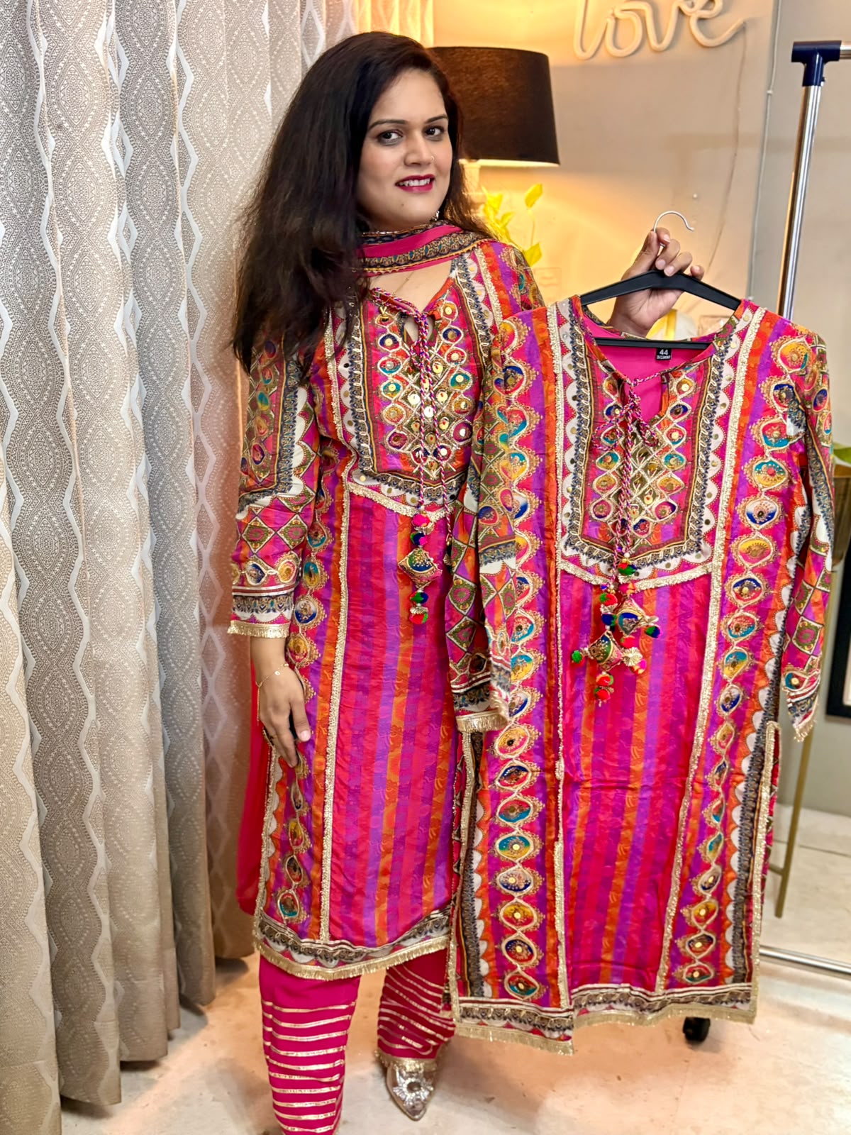 Designer Bestseller Four Piece Russian Crepe Suit with Potli - SAJ055