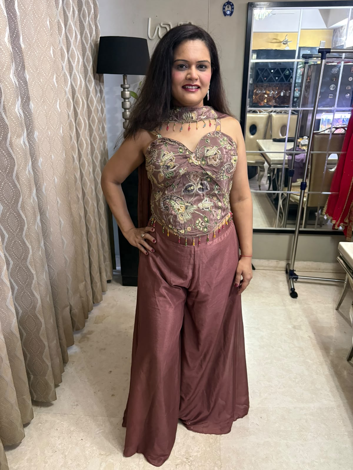 Onion Pink Peplum Plazzo Set - Indo Western Dress - SAJ060