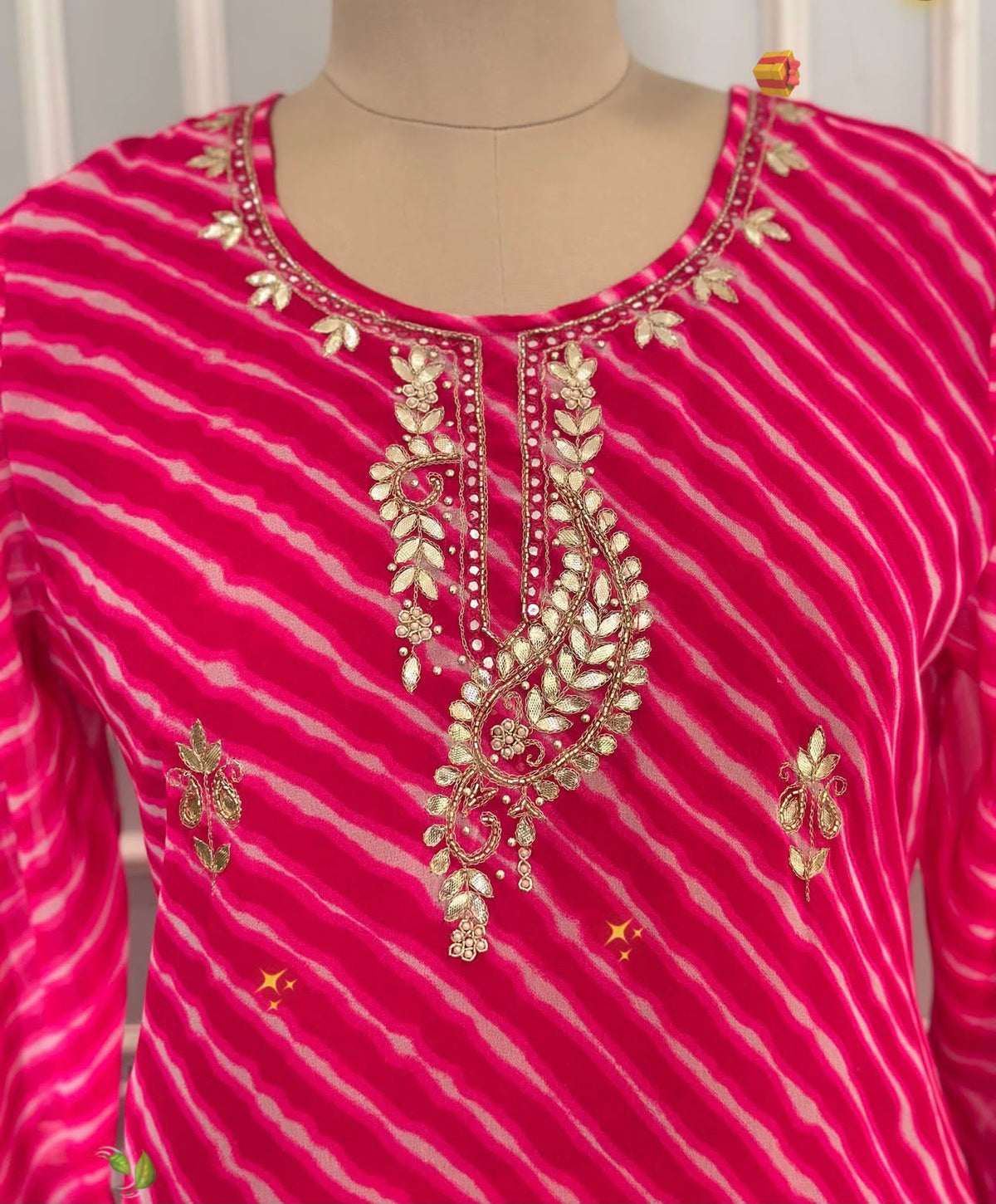 Festive Georgette Gotta Patti Handwork Lehriya Suit Set -SAJ062