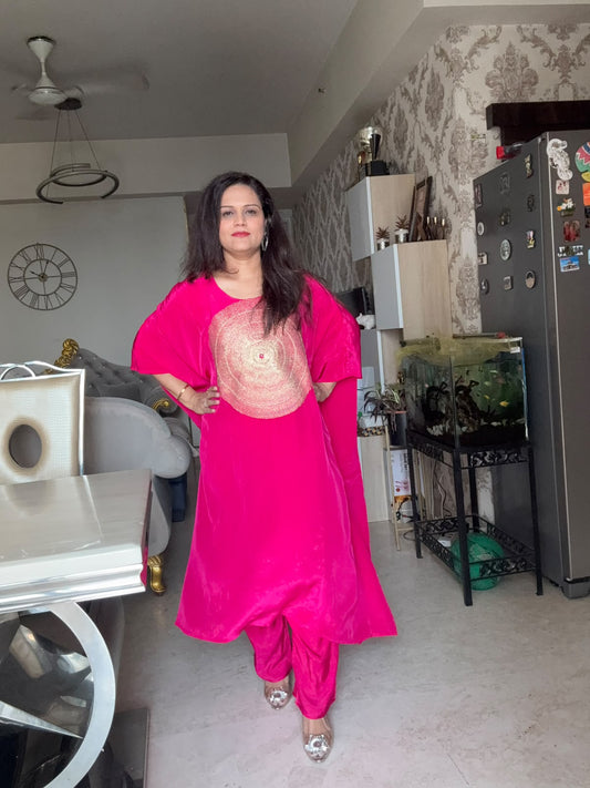 Designer Pure Crepe Kaftan Style Coord Set with Plazzo - SAJ069