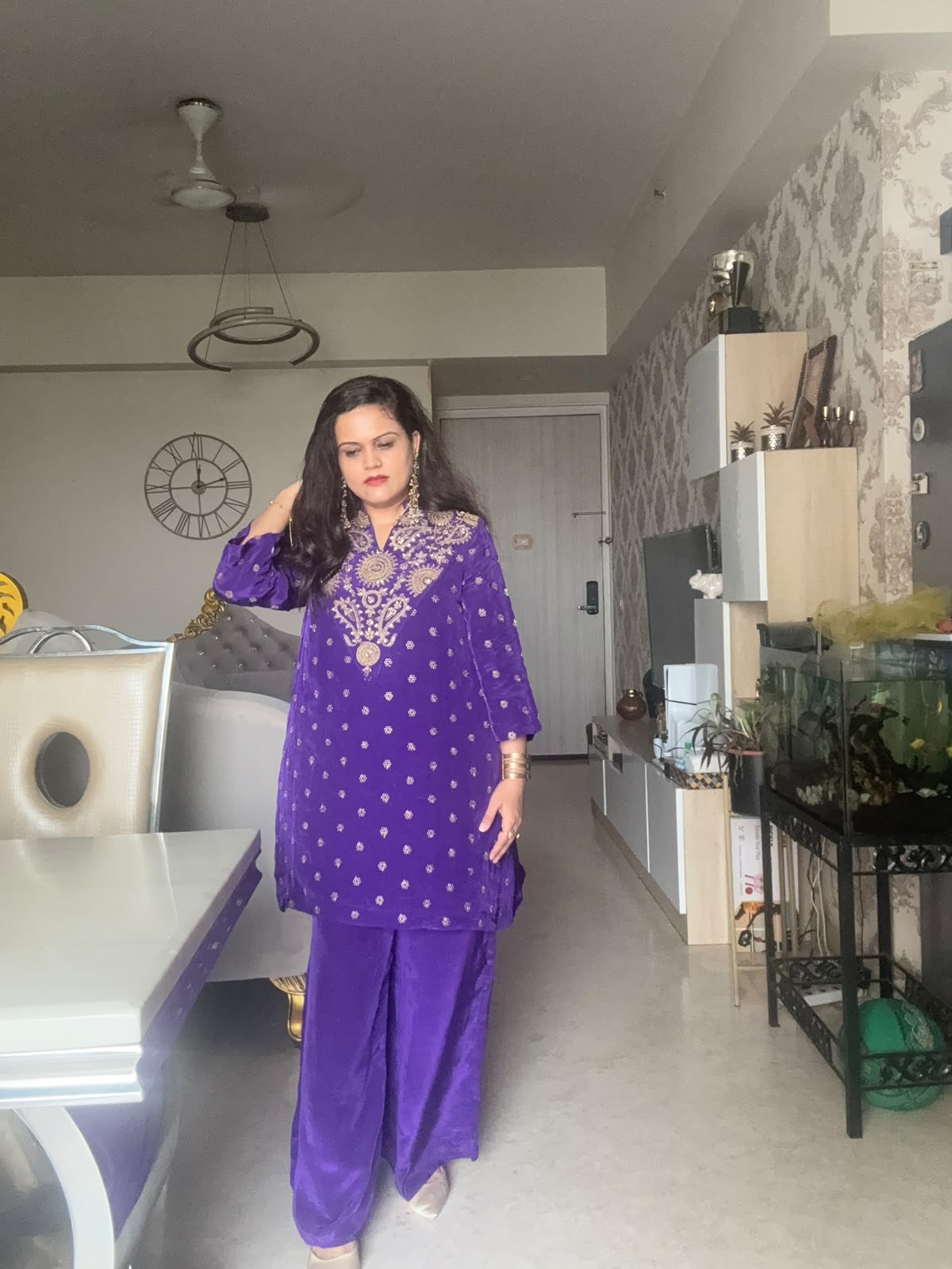 Crepe Kurti Plazzo Coord Set - SAJ070