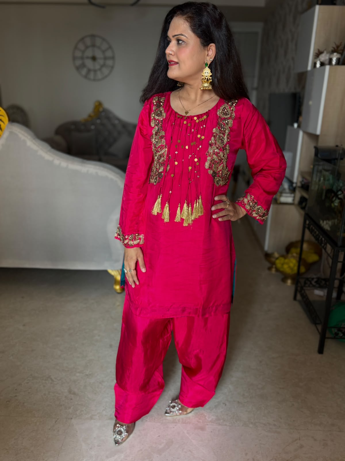 Designer Pure Crape Farshi Coord Set with Tassels work - SAJ074